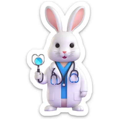 rabbit in white coat with stethoscope, medical university student, Vladivostok sticker