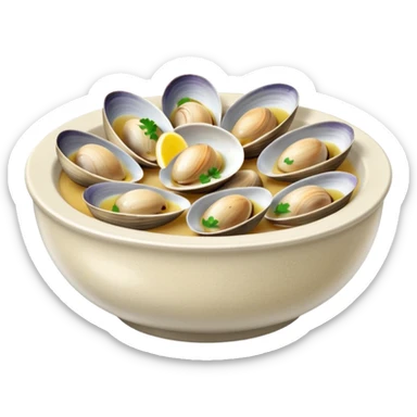 Steamed clams in white wine broth sticker