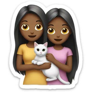 Two long hair girls with white skin and two cats in hands sticker