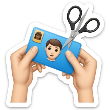 Scissors cutting an ID card in 2 parts .hyper realistic sticker