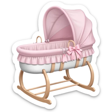 White and light pink dreamy empty bassinet for a baby with white legs and pink bows sticker