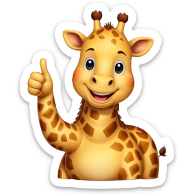Cartoon short, fat giraffe with a big smile, giving a big thumbs-up sticker