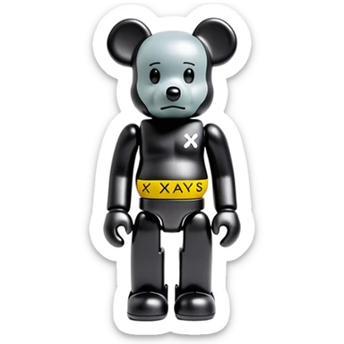 Bearbrick figure with signature KAWS X eyes, simplified toy bear shape with articulated limbs sticker