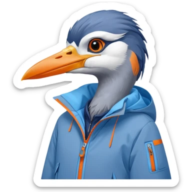  bird heron wearing a ski jacket  sticker