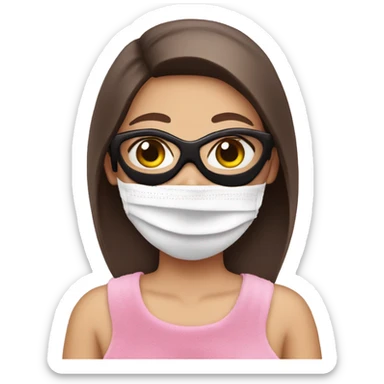 brunette fair girl with face mask in a pink towel sticker