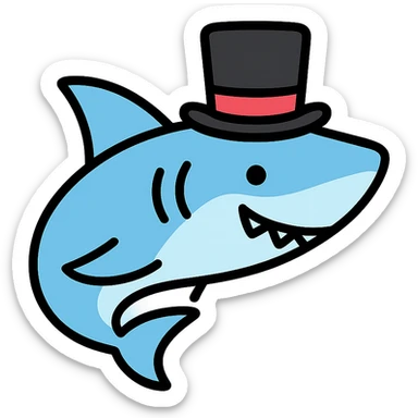 color outline icon of a shark wearing a top hat sticker