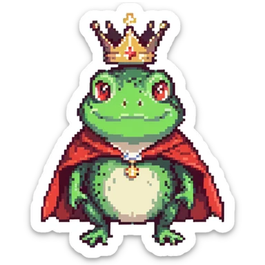 frog prince with a red cape and crown sticker