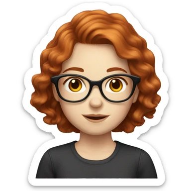 redhead girl with glasses wavy hair, pale skin, brown eyes sticker