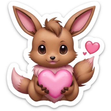 Eevee holding a pink heart sticker