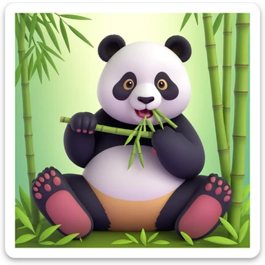 panda eating bamboo in forrest background, close up pose sticker