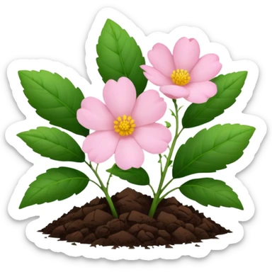 Aesthetic flowers and plants growing from the ground in colours of soft pink matching the deep green leaves (to describe/match with the word flourish) more of a wild bush or vine  sticker