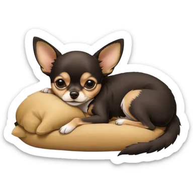 A high-resolution photo-realistic digital illustration of a  black tan chihuahua sleeping lazily on the ground sticker