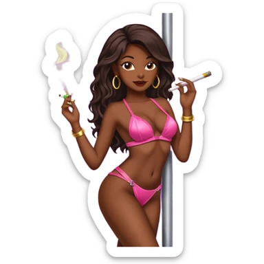 Exotic dancer on stripper pole smoking weed sticker