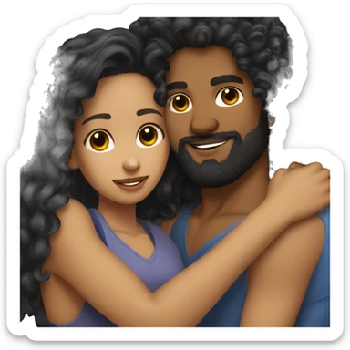 Light skin;Black long hair girl hugging with a man with black beard and curly hair on top sticker