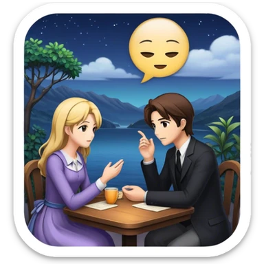 An icon representing a visual novel game, with a detailed background featuring a romantic or mysterious setting. Characters are in conversation, with dialogue boxes visible. The design captures the immersive storytelling and emotional depth of visual novels, set against a transparent background. sticker