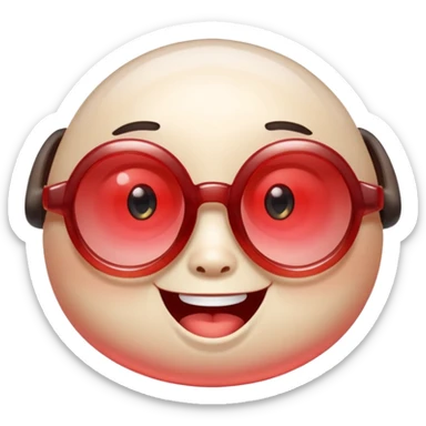 A single chubby crystal gemstone character wearing cute round glasses, chunky and irregular with faceted sides (not egg-shaped), [red] gradient, big glossy eyes behind the glasses and a wide happy smile, , high detail, soft lighting, centered on a plain dark background sticker