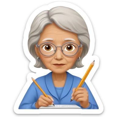 An elderly woman sketching. art board sticker