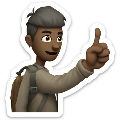 Hitchhiker with thumb out sneaking in corner sticker