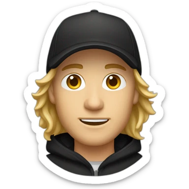 Male caucasian Designer wearing flat bill hat and black hoodie sticker