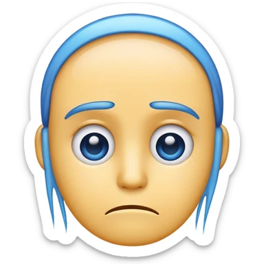 Create a minimalistic emoji of a sad face with a blue outline. The face should be transparent, except for the blue outline. Draw three hairs on the emoji's head. sticker