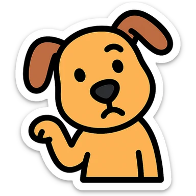 dog with a curious expression, head tilted, paw raised as if asking a question, color outline icon sticker