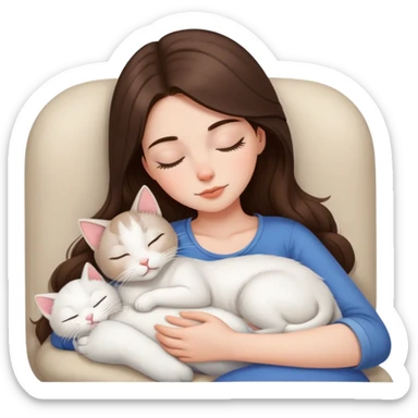 White kitty sleeping on brunette white girl's lap sticker