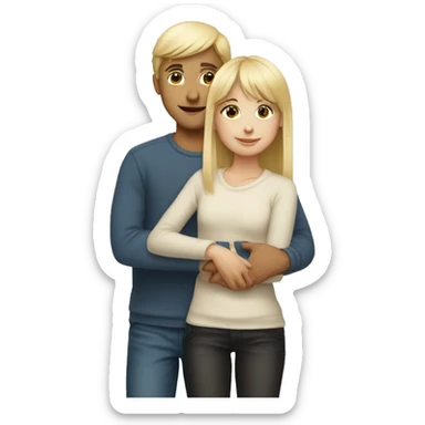 Blonde straight hair girl with bangs hugs a tall boy sticker