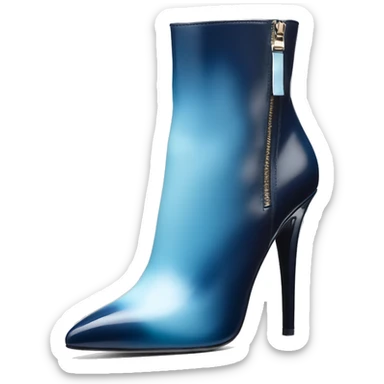 Realistic isolated top view of a pair of dark navy blue,sky blue and pastel blue ombre Michael Kors zippered stiletto ankle bootie boots.  sticker