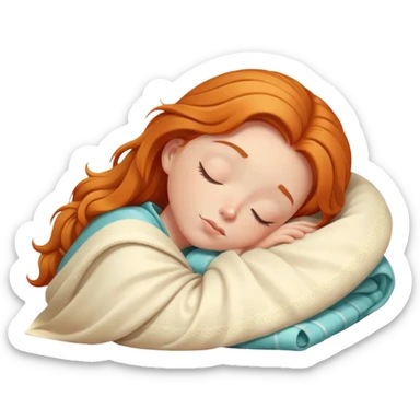 Ginger girl sleeping head on the pillow and covering blanket sticker