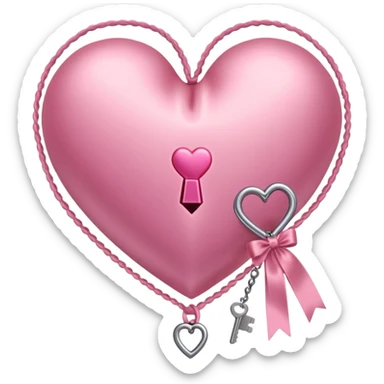A satin pink heart tightly laced with silk ribbons, adorned with dangling tiny keys sticker