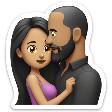 Bald man with black beard and girl with long black hair kiss sticker