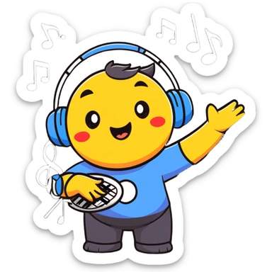 Ruko Yokune in singing pose with musical notes, colorful cartoonish sticker style sticker