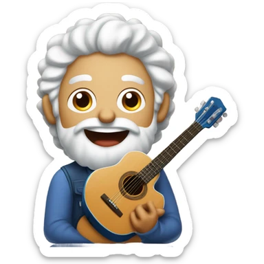 A blueberry muffin with white hair and a acoustic guitar  sticker