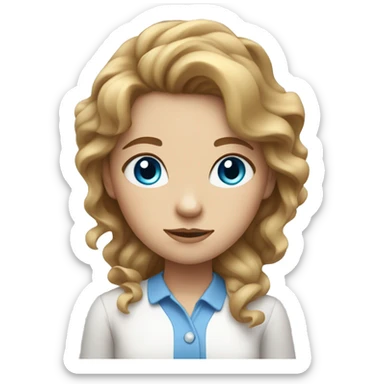 girl with light brown wavy hair blue eyes white shirt sticker