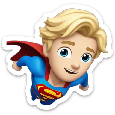 flying superman, blue eyes, blond hair, Pixar style sticker