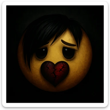 emo emoji, black and deep red heart, stitched, broken or cracked, moody atmosphere sticker