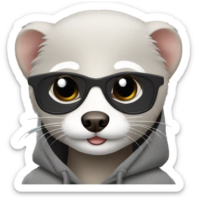 ferret with black thin glasses in gray hoodie sticker