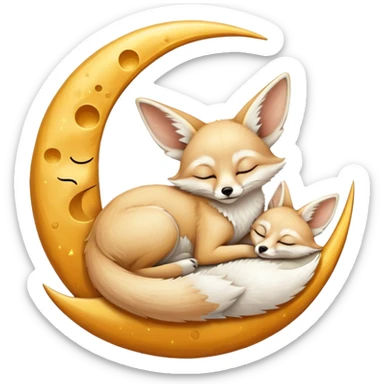 fennec sleeping on a moon sickle  sticker