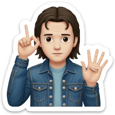 Eddie the freak from stranger things with his iconic hand sign like this "🤟" behind his head sticker