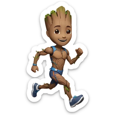 groot from guardians of the galaxy running in fitness clothes sticker