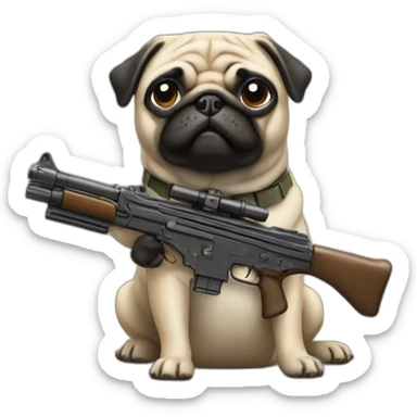 pug holding a rifle sticker