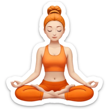 caucasian woman with ponytail in lotus position meditating, eyes closed, peaceful expression, bright orange yoga clothes sticker