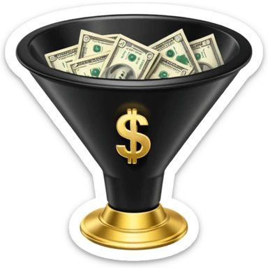black marketing funnel with dollars at the buttom sticker