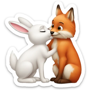 Bunny kissing fox  sticker