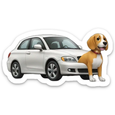 Car and dog looking at each other sticker