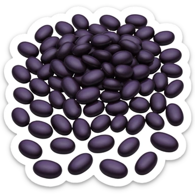 realistic black beans, scatter or mound, shiny oval, smooth, deep black to dark purple, slightly curved, natural sheen, subtle texture, no plate, dish, packaging, or faces, clean 3D, soft lighting, transparent background, emoji scale sticker