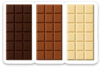 3 BARRETTE DI CIOCCOLATO, UNA FONDENTE, UNA AL LATTE E UNA BIANCA, VISTE DALL'ALTO, IPERREALISTICO 4K sticker