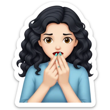 Girl with black wavy hair bitting nails sticker