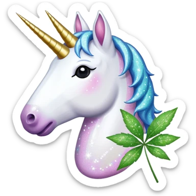 A unicorn with glitter and weed leaf  sticker
