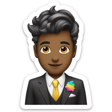 Posh-boy-with-suit-and-rainbow-unicorn-hat sticker